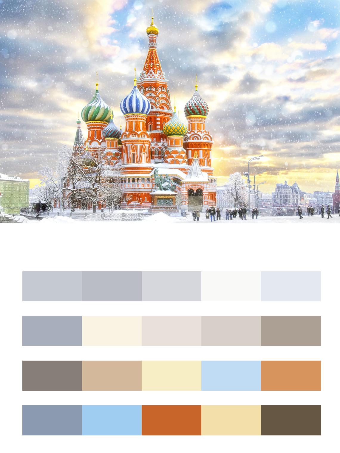 Зимний вид на собор Василия Блаженного цвета